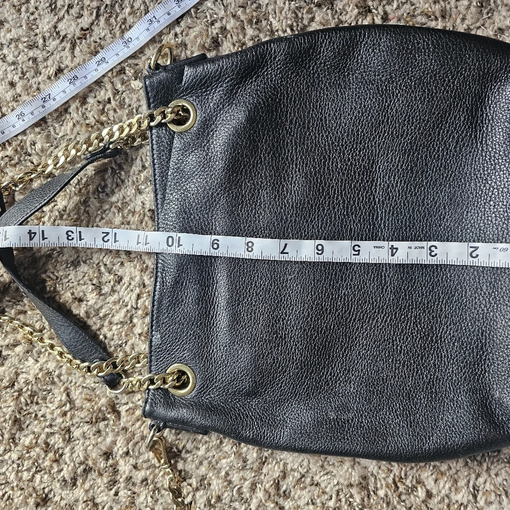 Michael Kors Black Grain Leather Golden Charm Shoulder Bag‎
